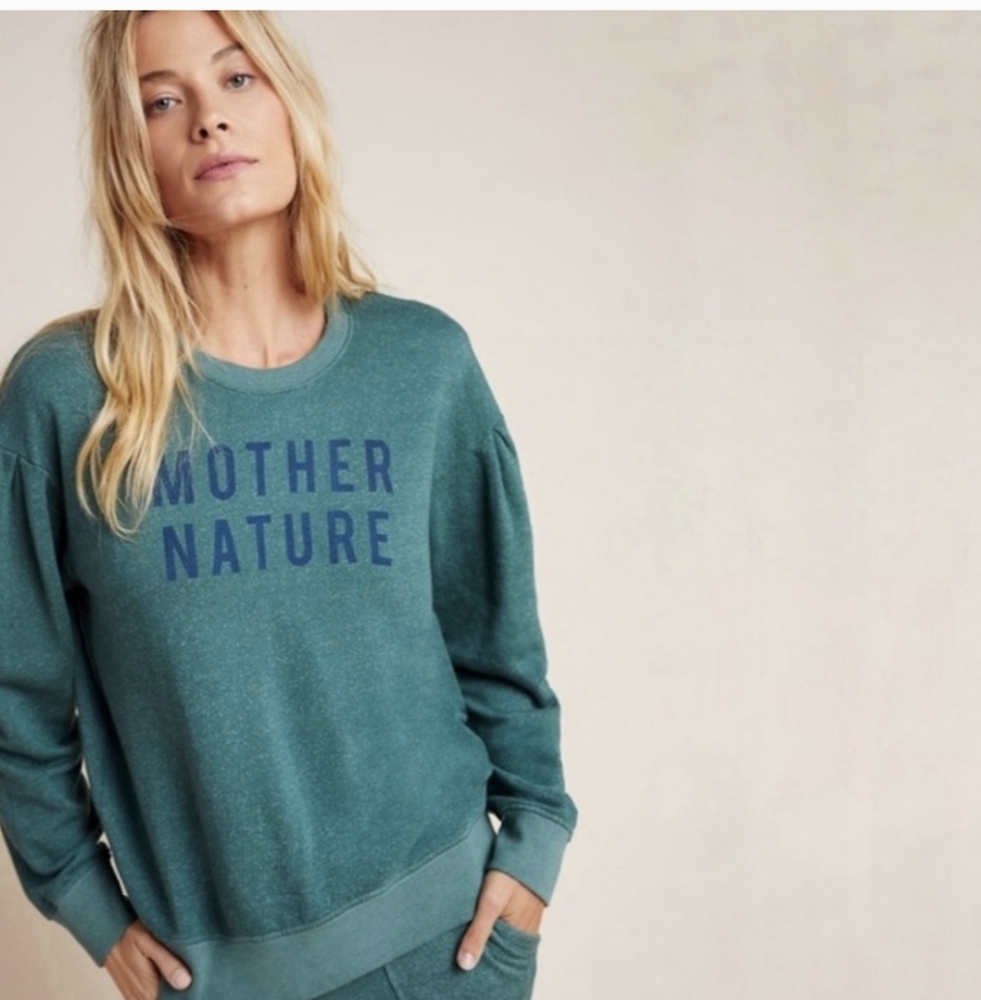 Anthropologie Sundry Mother Nature Sweatshirt With Puff Sleeves